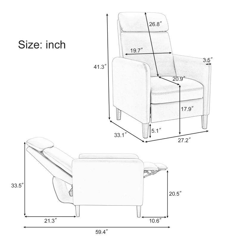 Modern Adjustable Recliner Chair, PU Leather, Fully-Padded, 330 lbs Capacity, Easy Assembly, for Living Room, Bedroom, Home Theater, Mustard