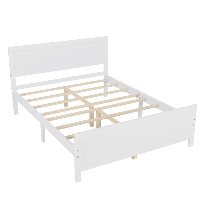 Vinsetto Farmhouse Style Queen Size Wood Platform Bed Frame with Headboard, Mattress Foundation with Wood Slat Support, No Box Spring Needed, 6.06" Underbed Clearance, 500 lbs Weight Capacity, White