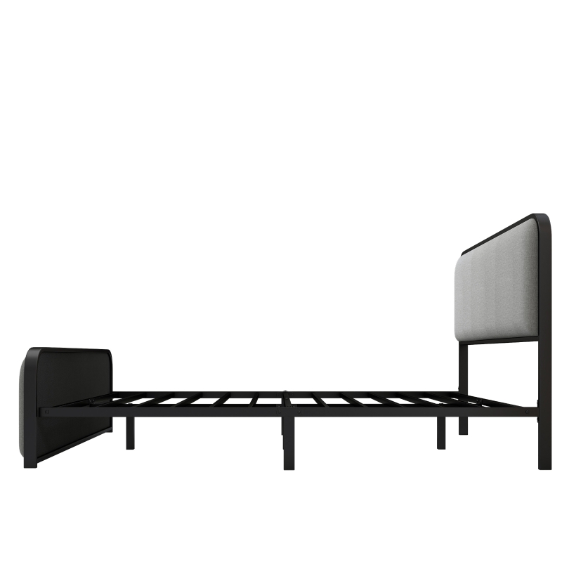 Vinsetto Modern Queen Size Metal Bed Frame with Curved Upholstered Headboard and Footboard, Under Bed Storage, Heavy Duty Metal Slats, Grey