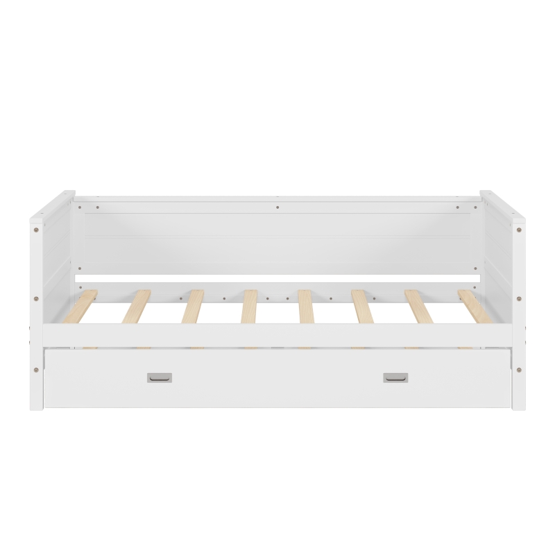 Vinsetto Twin Size Solid Wood Daybed with Trundle, Pine Wood Frame, No Box Spring Needed, Easy Assembly, 79"L x 41"W x 29.5"H, White