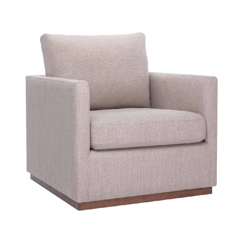 Mid Century Modern Swivel Accent Chair, 360-Degree Rotation, Rubber Wood Base, Linen Fabric, 33.9" L x 30.3" W x 35" H, Light Gray