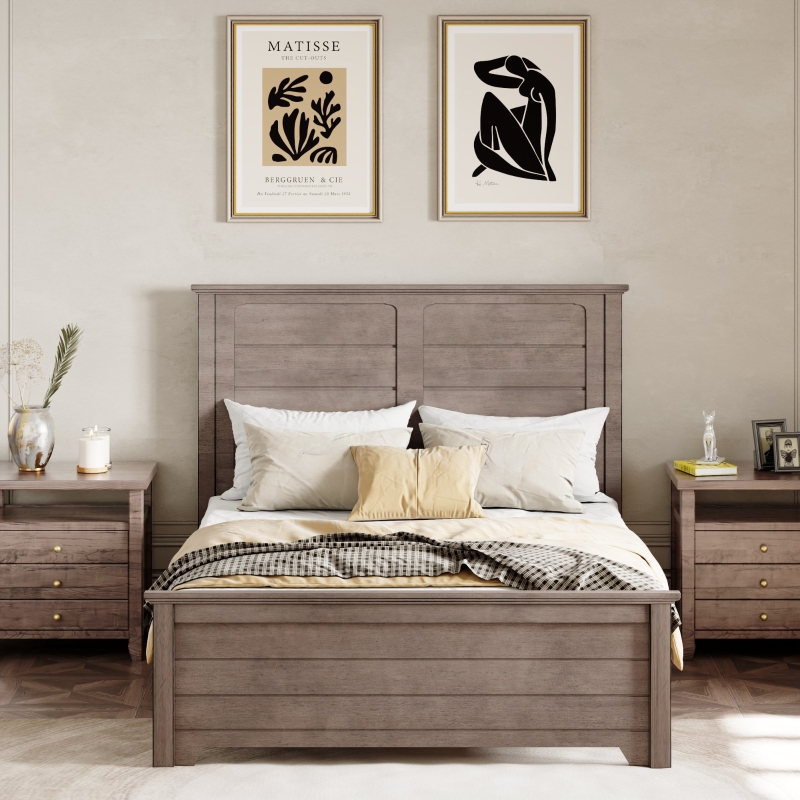 Twin-Size Wooden Platform Bed Frame with Headboard Oak