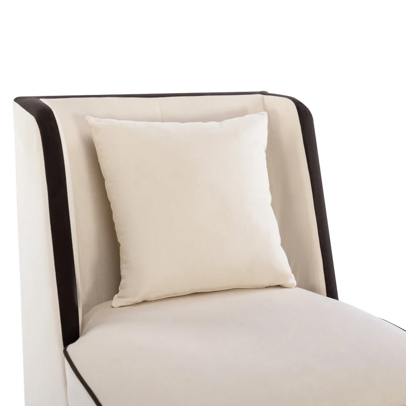 Velvet Upholstered Accent Chair with Black Piping, Thick Padded Cushion, Solid Wood Legs, and Additional Back Pillow, 24.25" x 21" x 26.25", Cream