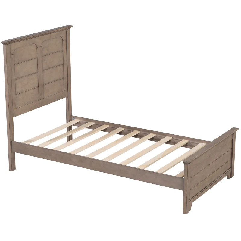 Vinsetto Farmhouse Wooden Platform Twin Size Bed with Panel Design Headboard and Footboard, Sturdy Structure, Easy Assembly, No Box Spring Needed, Ash Brown