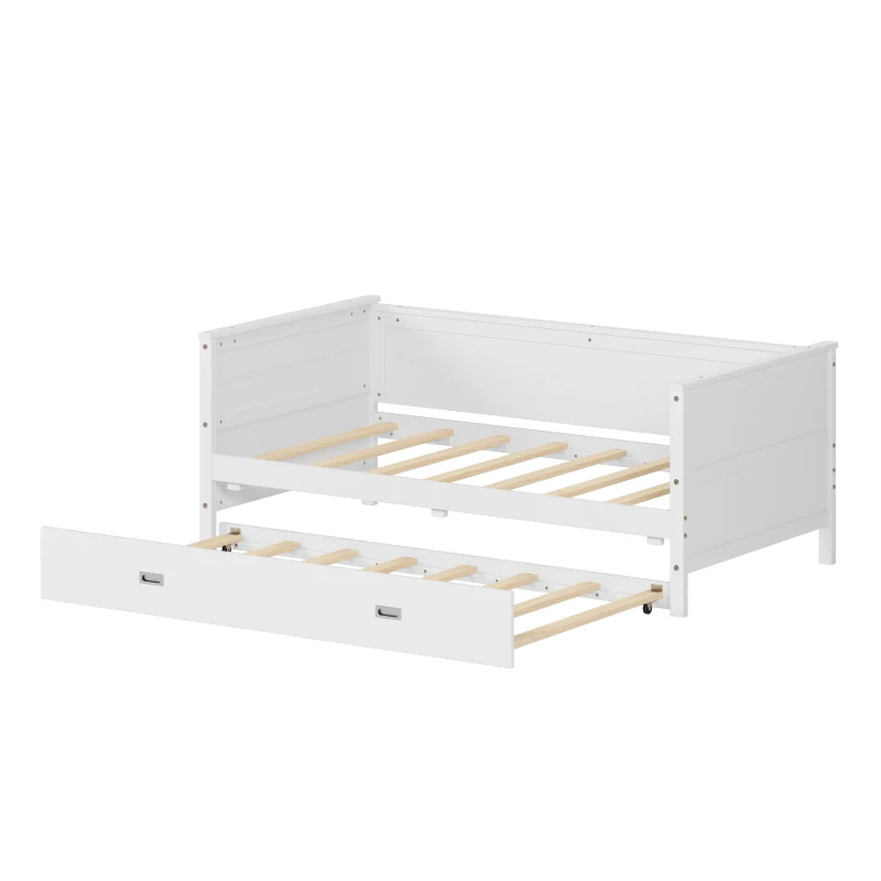 Vinsetto Twin Size Solid Wood Daybed with Trundle, Pine Wood Frame, No Box Spring Needed, Easy Assembly, 79"L x 41"W x 29.5"H, White