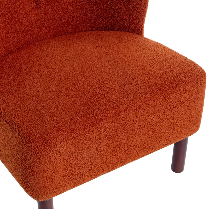 Accent Upholstered Armless Lambskin Sherpa Single Sofa with Wooden Legs, Modern Reading Chair for Living Room, Bedroom, Small Spaces, 29.5"x20.5"x26", Burnt Orange