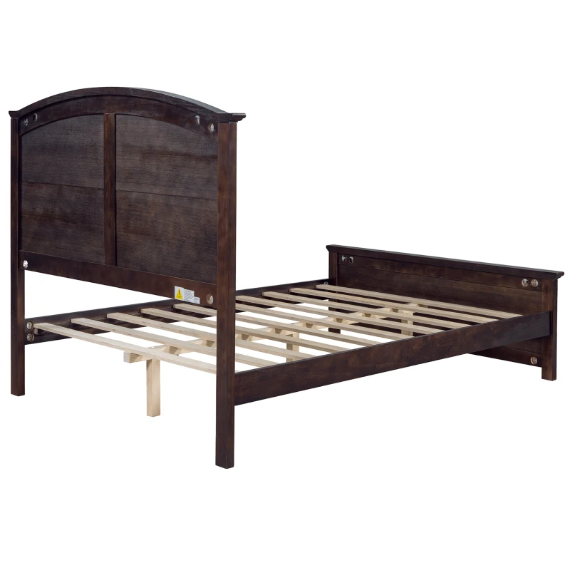 Vinsetto Farmhouse Wooden Platform Full Size Bed with Curl Design Headboard and Footboard, Sturdy Structure, Easy Assembly, No Box Spring Needed, Espresso