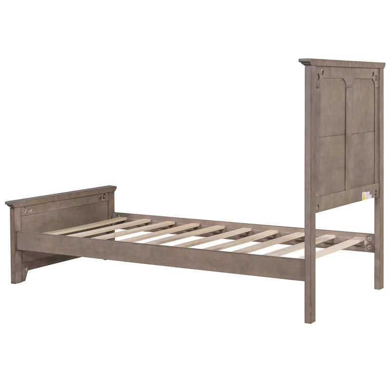 Vinsetto Farmhouse Wooden Platform Twin Size Bed with Panel Design Headboard and Footboard, Sturdy Structure, Easy Assembly, No Box Spring Needed, Ash Brown