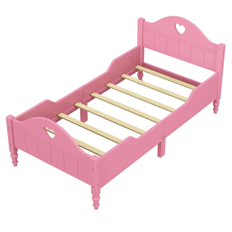 Girl's Princess Twin Toddler Bed with Side Safety Rails, Headboard and Footboard, Solid Wood Frame, 79.9" x 41.3" x 38", Light Pink