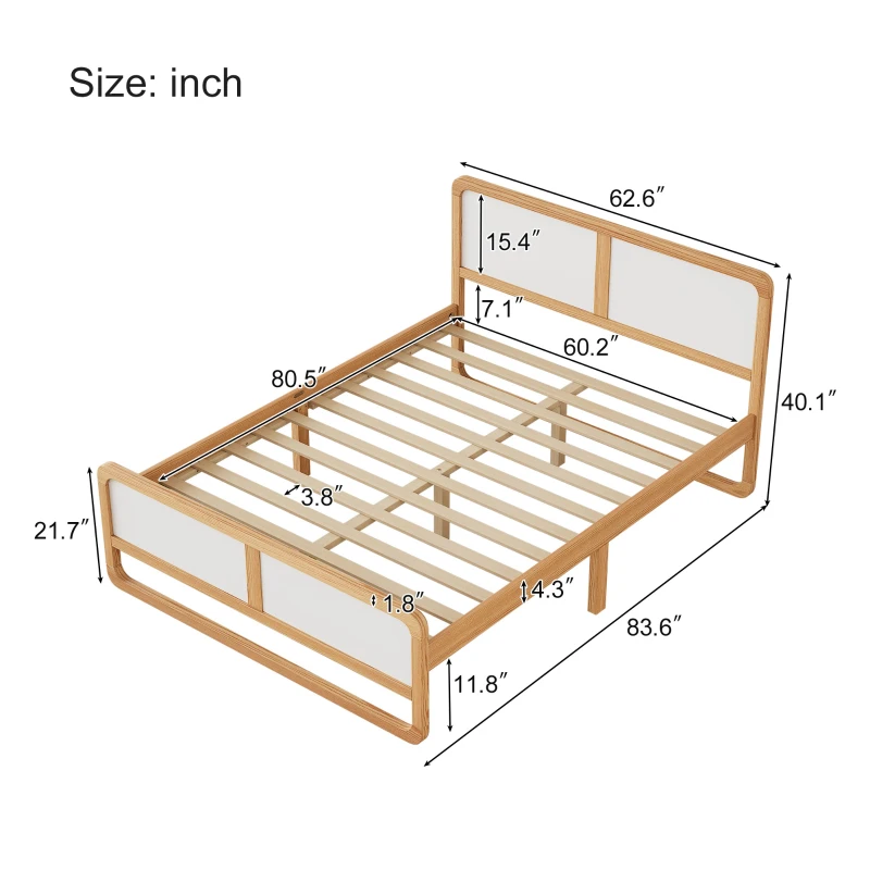 Vinsetto Modern Style Queen Size Solid Wood Platform Bed, No Box Spring Needed, Smooth Edges, 440 LBS Weight Capacity, Pine Wood + MDF, White+Walnut