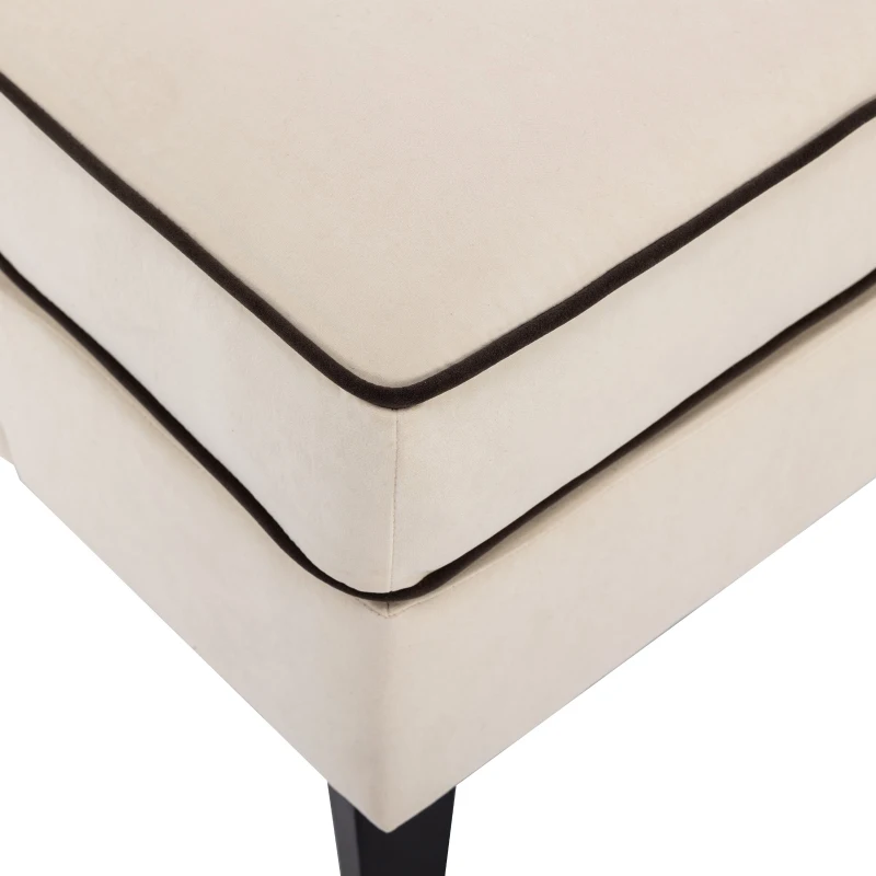 Velvet Upholstered Accent Chair with Black Piping, Thick Padded Cushion, Solid Wood Legs, and Additional Back Pillow, 24.25" x 21" x 26.25", Cream