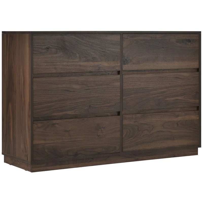 Vinsetto Mid-Century Modern 6-Drawer Dresser, Dark Walnut Finish, Smooth Metal Runners, Easy to Clean, Scratch Resistant, 47.2" x 15.7" x 31.4", Dark Brown
