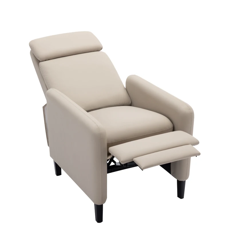 Modern Adjustable Recliner Chair, PU Leather, Fully-Padded, 330 lbs Capacity, Easy Assembly, 27.2" x 33.1" x 41.3", Beige
