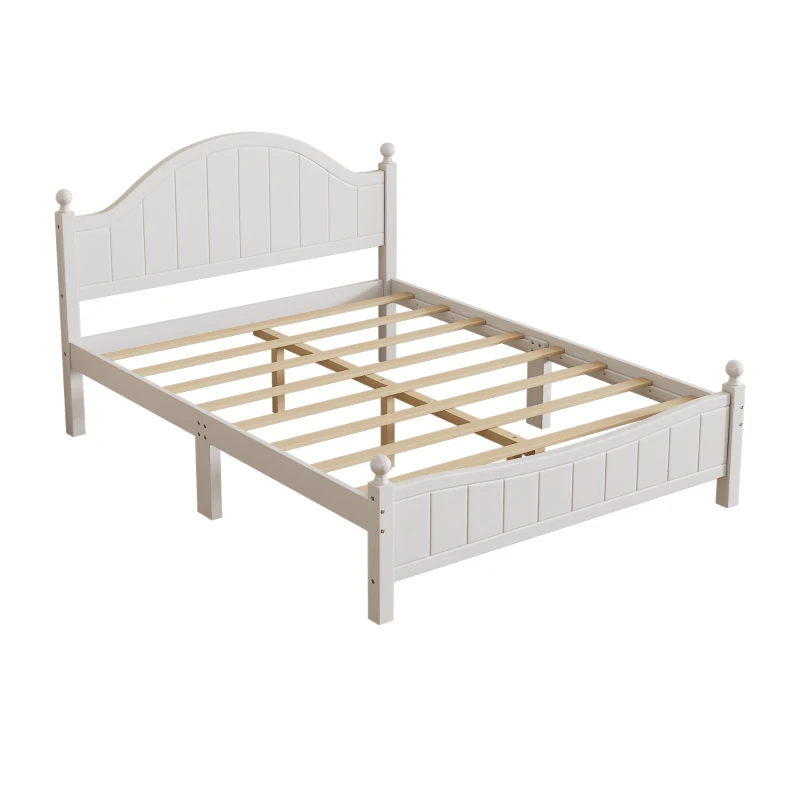 Vinsetto Traditional Queen Size Solid Wood Platform Bed, No Box Spring Needed, 500 lbs Weight Capacity, Easy Assembly, White