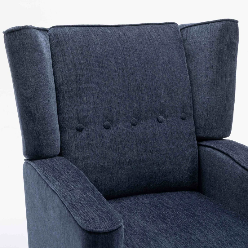 Mid Century Chenille Wingback Recliner Chair with Armrest and Solid Wood Legs, Button Tufted Pushback Recliner, 34.25" x 34.25" x 41.0", Navy Blue