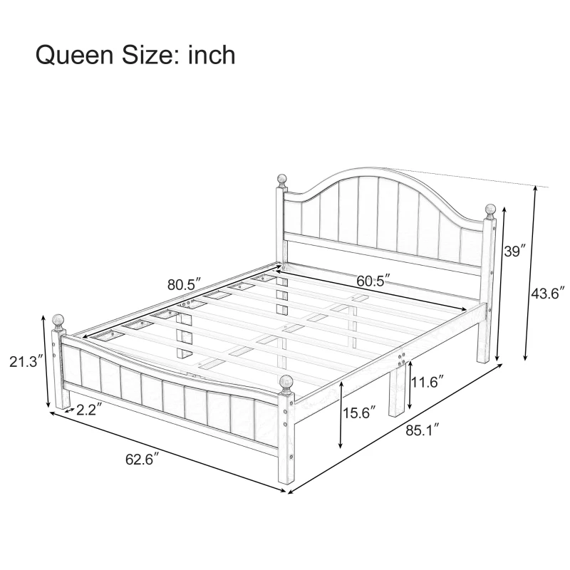 Vinsetto Traditional Queen Size Solid Wood Platform Bed, No Box Spring Needed, 500 LBS Weight Capacity, Easy Assembly, Gray