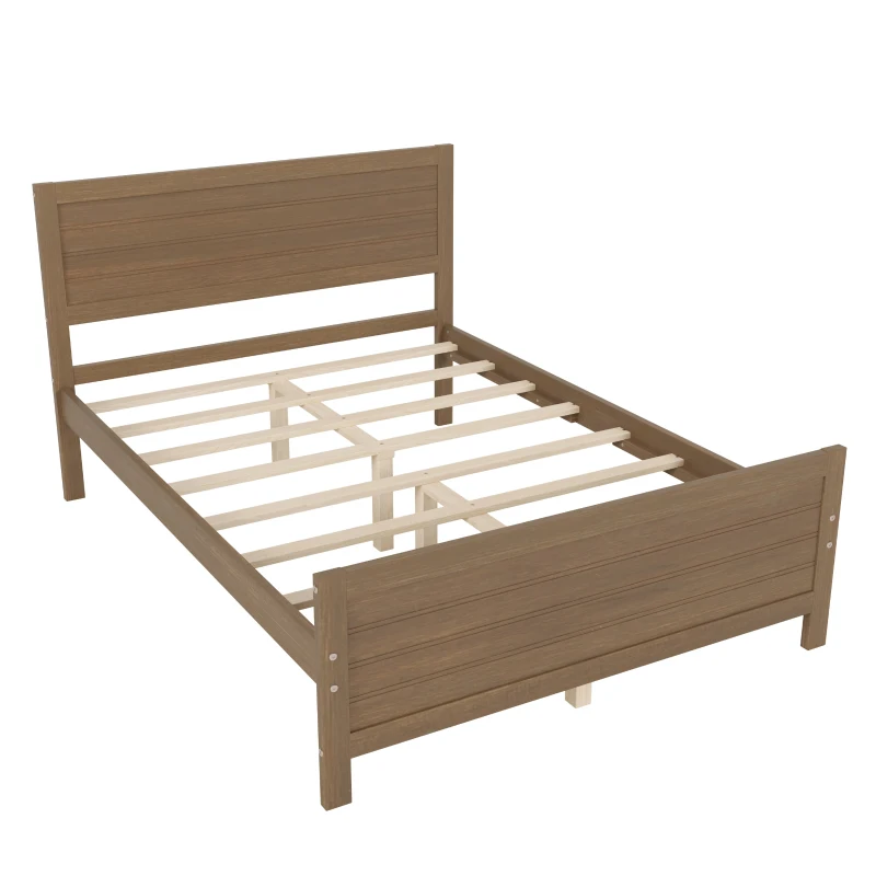 Vinsetto Farmhouse Style Full Size Wood Platform Bed Frame with Headboard, Mattress Foundation with Wood Slat Support, No Box Spring Needed, 6.06" Underbed Clearance, 450 lbs Weight Capacity, Walnut