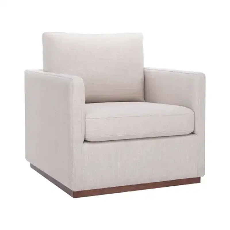 Mid Century Modern Swivel Accent Chair, 360-Degree Rotation, Rubber Wood Base, Linen Upholstery, 33.9" L x 30.3" W x 35" H, Beige