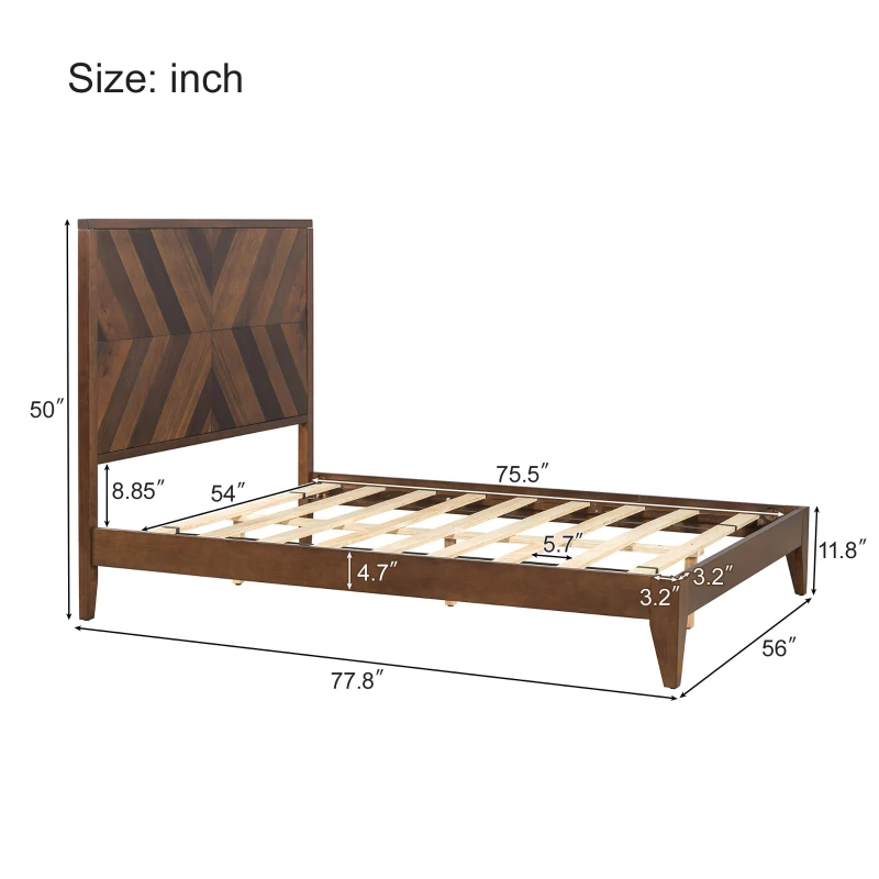 Vinsetto Mid-Century Modern Full Size Platform Bed with Solid Pine Wood Frame, Wood Slat Support, No Box Spring Needed, 400 lbs Weight Capacity, Walnut