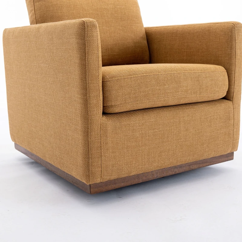 Mid Century Modern Swivel Accent Chair, 360-Degree Rotation, Rubber Wood Base, Linen Upholstery, 33.9" L x 30.3" W x 35" H, Mustard Yellow