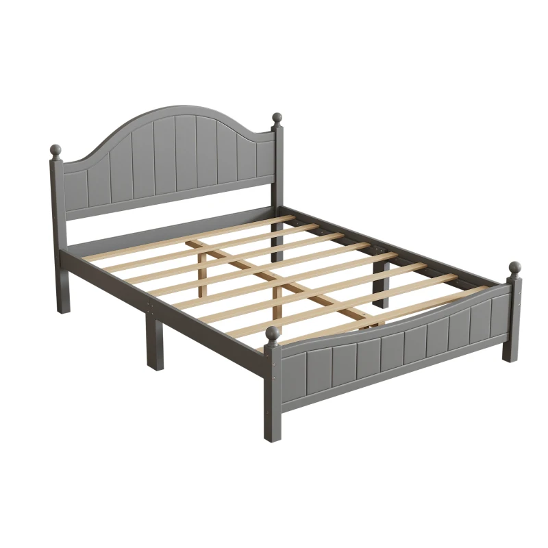 Vinsetto Traditional Queen Size Solid Wood Platform Bed, No Box Spring Needed, 500 LBS Weight Capacity, Easy Assembly, Gray