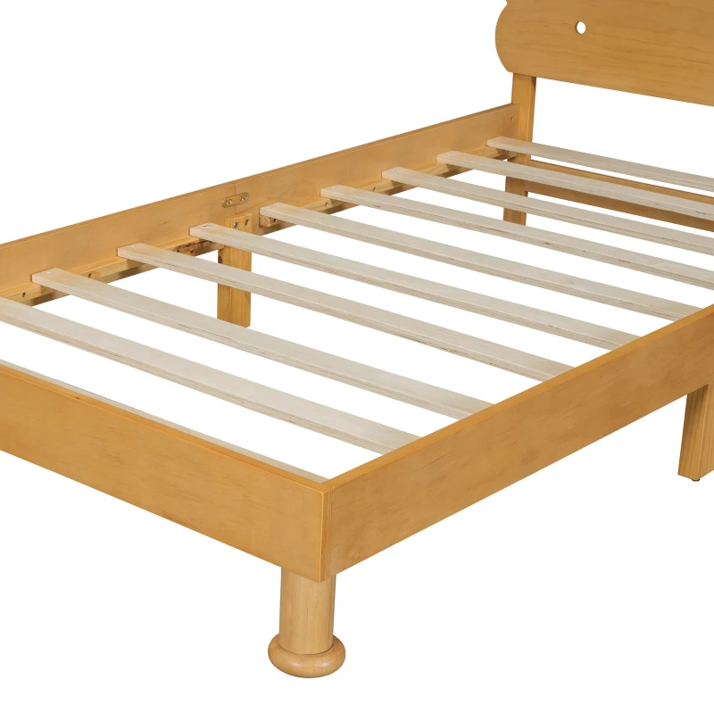 Kids Twin Size Cookie-Shaped Platform Bed with Solid Pine Wood Structure, Easy Drop-In Mattress Setup, 77.6" x 41.3" x 37.4", Walnut