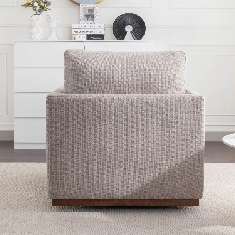 Mid Century Modern Swivel Accent Chair, 360-Degree Rotation, Rubber Wood Base, Linen Fabric, 33.9" L x 30.3" W x 35" H, Light Gray