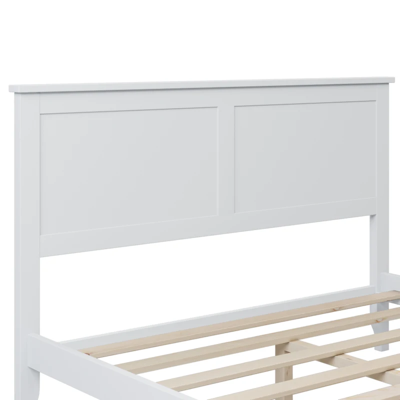 Modern Solid Wood Full Platform Bed, Pine Wood and MDF Frame, Slat Design Headboard, 600 lbs Capacity, No Box Spring Required, Adjustable Bed Compatible, White