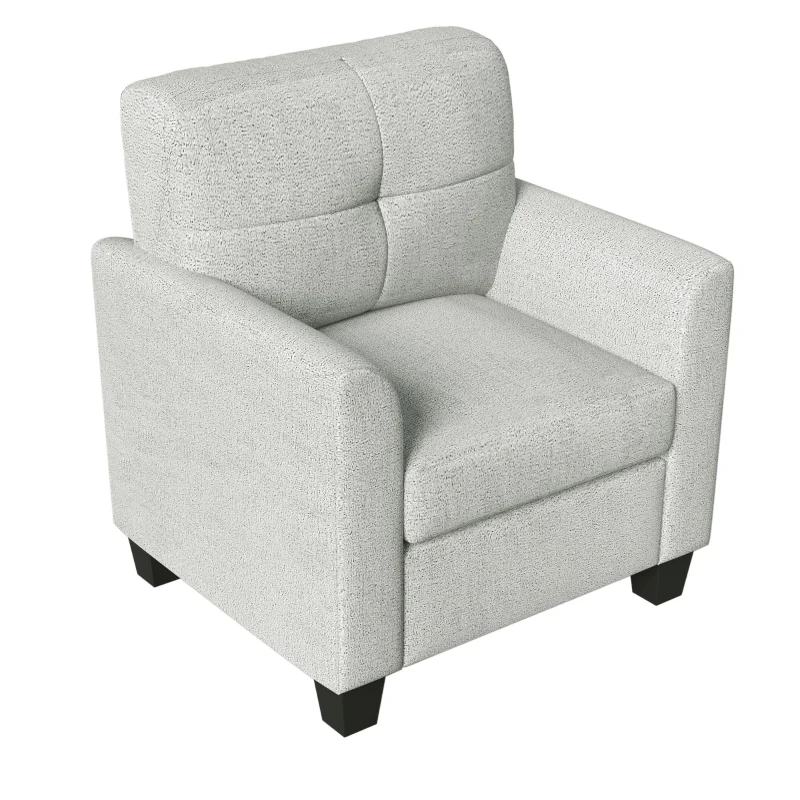 Mid Century Modern Accent Chair with Button Tufted Back and Wood Legs, Cozy Armchair with Removable Wide Backrest, 21.5'' Wide Seat Cushion, 5.5'' Wide Armrest, 32.5" x 28.9" x 36.2", Beige