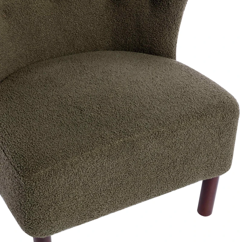 Accent Upholstered Armless Chair Lambskin Sherpa Single Sofa Chair with Wooden Legs, Modern Reading Chair for Living Room Bedroom Small Spaces, 29.5"x20.5"x26", Green