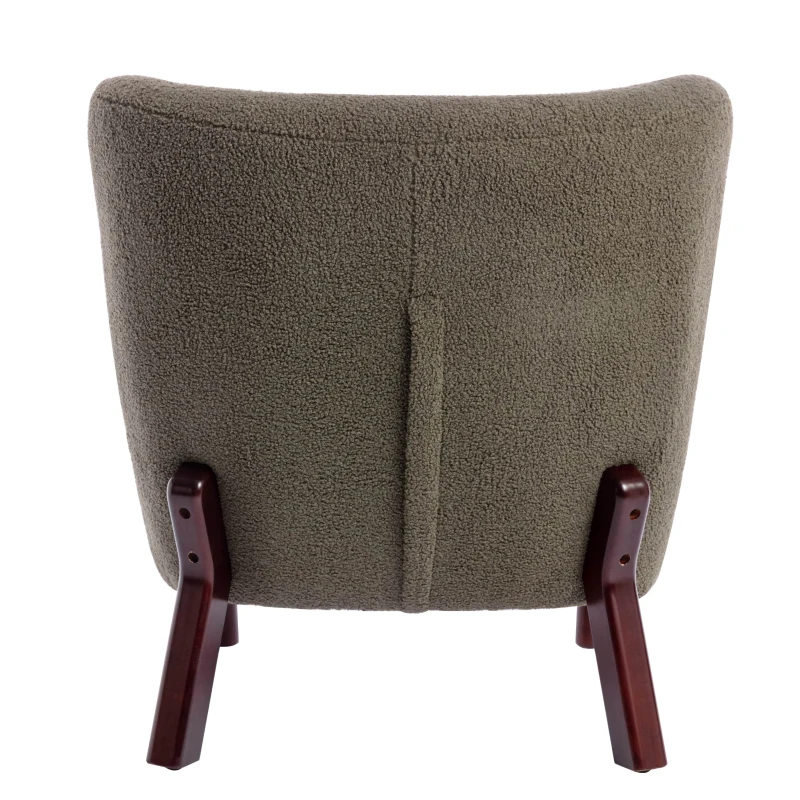 Accent Upholstered Armless Chair Lambskin Sherpa Single Sofa Chair with Wooden Legs, Modern Reading Chair for Living Room Bedroom Small Spaces, 29.5"x20.5"x26", Green