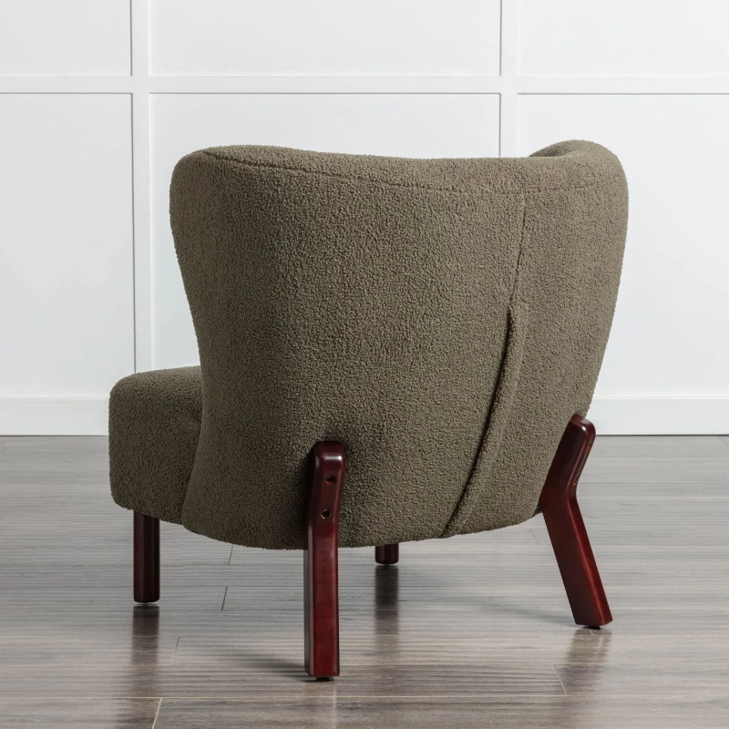 Accent Upholstered Armless Chair Lambskin Sherpa Single Sofa Chair with Wooden Legs, Modern Reading Chair for Living Room Bedroom Small Spaces, 29.5"x20.5"x26", Green