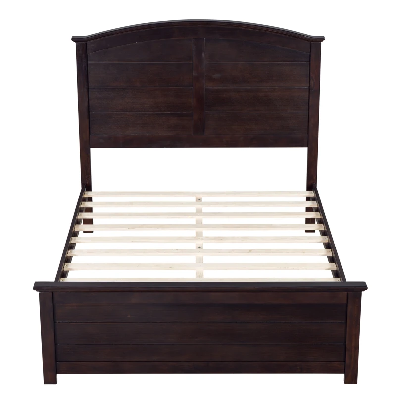Vinsetto Farmhouse Wooden Platform Full Size Bed with Curl Design Headboard and Footboard, Sturdy Structure, Easy Assembly, No Box Spring Needed, Espresso