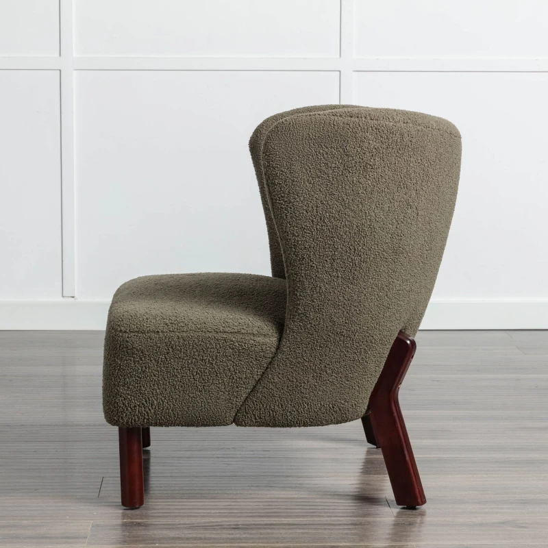 Accent Upholstered Armless Chair Lambskin Sherpa Single Sofa Chair with Wooden Legs, Modern Reading Chair for Living Room Bedroom Small Spaces, 29.5"x20.5"x26", Green