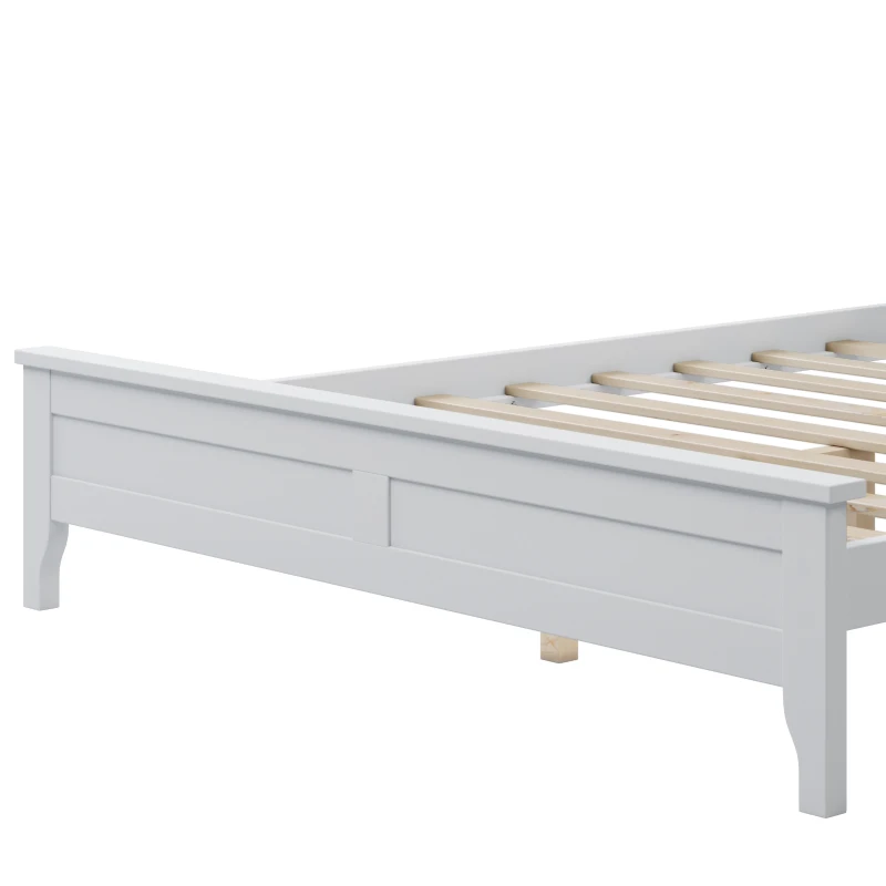Modern Solid Wood Full Platform Bed, Pine Wood and MDF Frame, Slat Design Headboard, 600 lbs Capacity, No Box Spring Required, Adjustable Bed Compatible, White