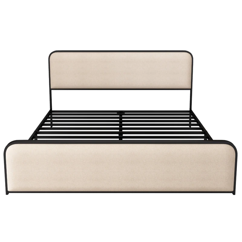 Vinsetto Modern King Size Metal Bed Frame with Curved Upholstered Headboard and Footboard, Under Bed Storage, Heavy Duty Metal Slats, Beige