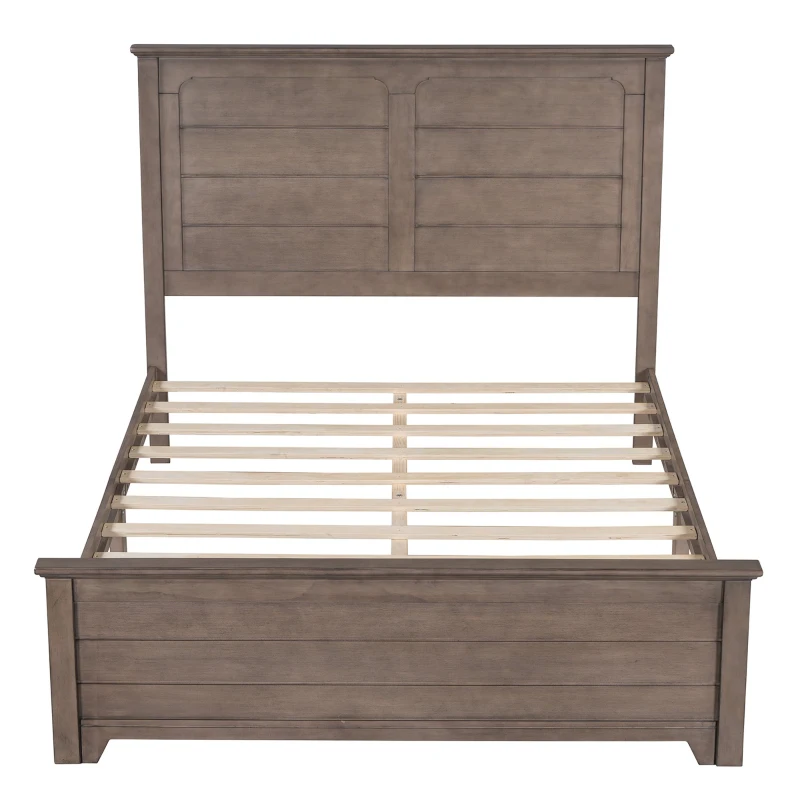 Vinsetto Farmhouse Wooden Platform Queen Size Bed with Panel Design Headboard and Footboard, Sturdy Structure, Easy Assembly, No Box Spring Needed, 84.1" x 64.2" x 51.8", Ash Brown
