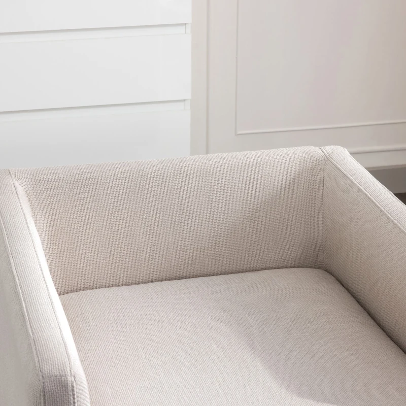 Mid Century Modern Swivel Accent Chair, 360-Degree Rotation, Rubber Wood Base, Linen Upholstery, 33.9" L x 30.3" W x 35" H, Beige