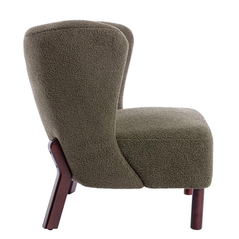 Accent Upholstered Armless Chair Lambskin Sherpa Single Sofa Chair with Wooden Legs, Modern Reading Chair for Living Room Bedroom Small Spaces, 29.5"x20.5"x26", Green