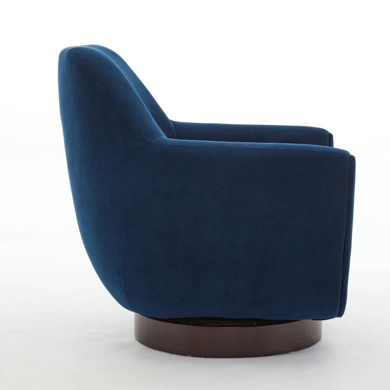 U-shaped Fully Assembled Swivel Velvet Accent Armchair with Solid Wood Base and 360° Rotation, 30.7" x 30.7" x 30.9", Navy Blue