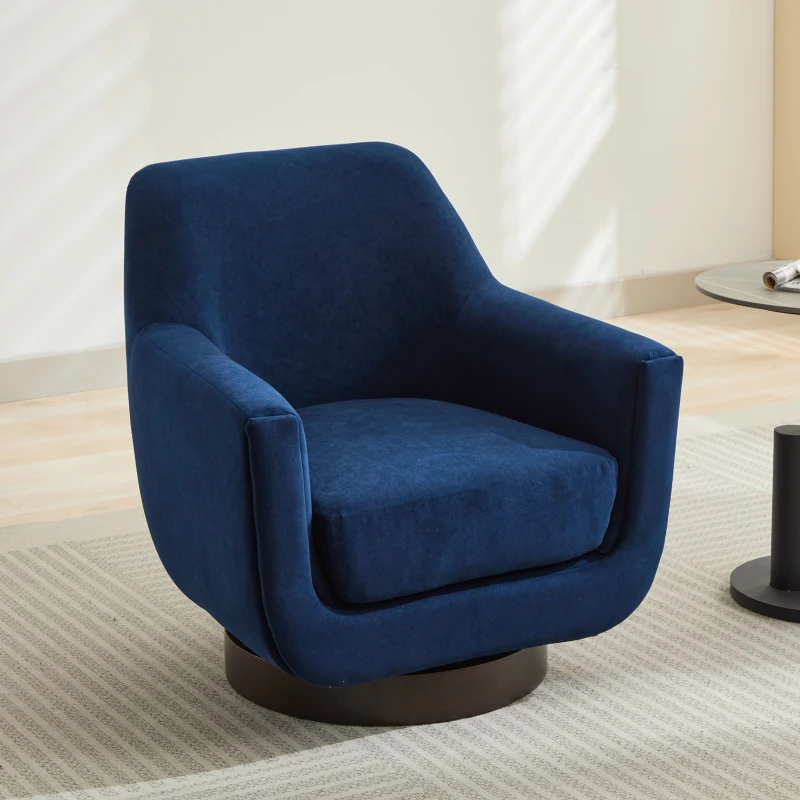 U-shaped Fully Assembled Swivel Velvet Accent Armchair with Solid Wood Base and 360° Rotation, 30.7" x 30.7" x 30.9", Navy Blue