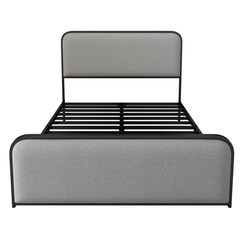Vinsetto Modern Full Size Metal Bed Frame with Curved Upholstered Headboard and Footboard, Under Bed Storage, Heavy Duty Metal Slats, Grey