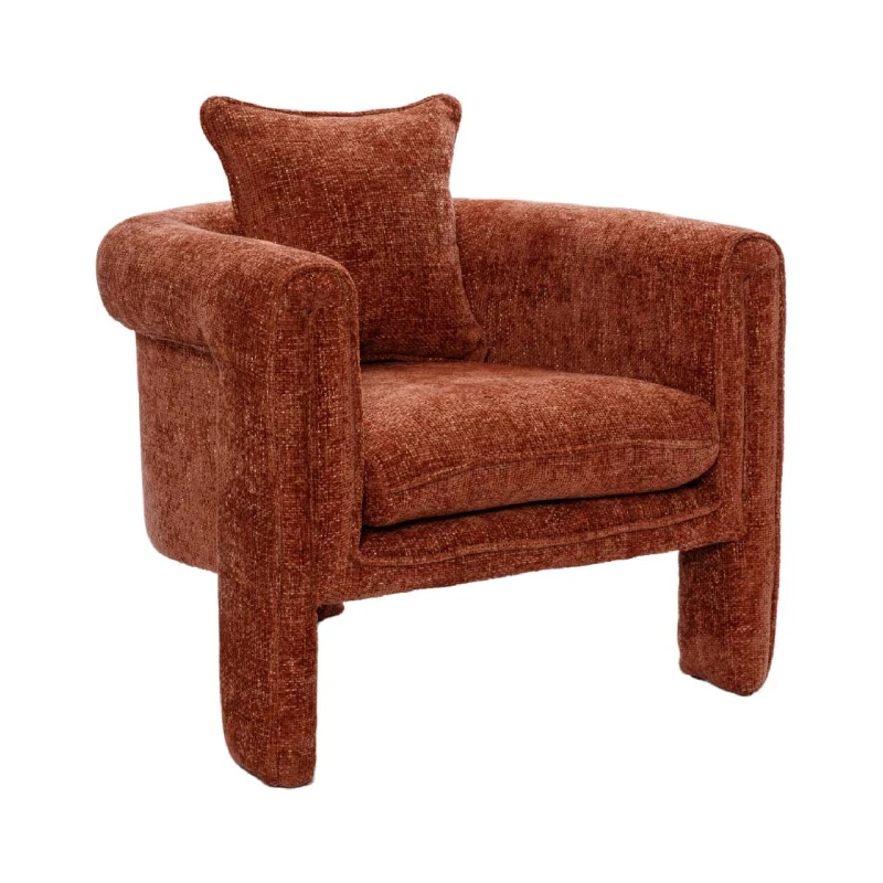 Modern Style Accent Chair, Ergonomic Armrest, Soft Seat, Durable Woven Velvet Fabric, 33.9" L x 31.9" W x 31.5" H, 330 lbs Capacity, Burnt Orange