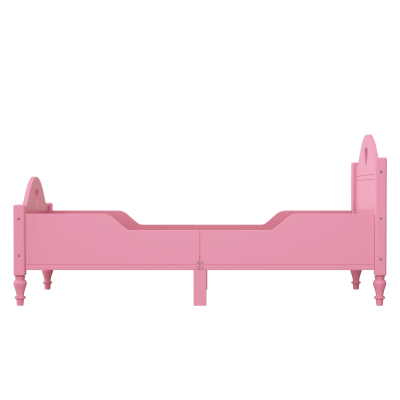 Girl's Princess Twin Toddler Bed with Side Safety Rails, Headboard and Footboard, Solid Wood Frame, 79.9" x 41.3" x 38", Light Pink