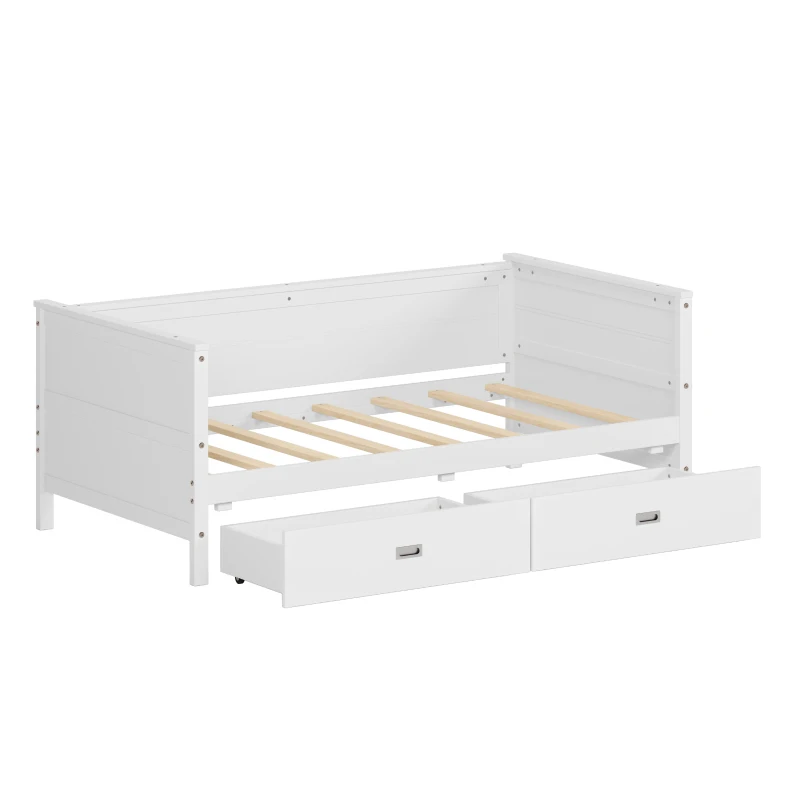 Vinsetto Twin Size Solid Wood Daybed with Two Drawers, No Box Spring Needed, Pine Wood Frame, 79"L x 41"W x 29.5"H, White