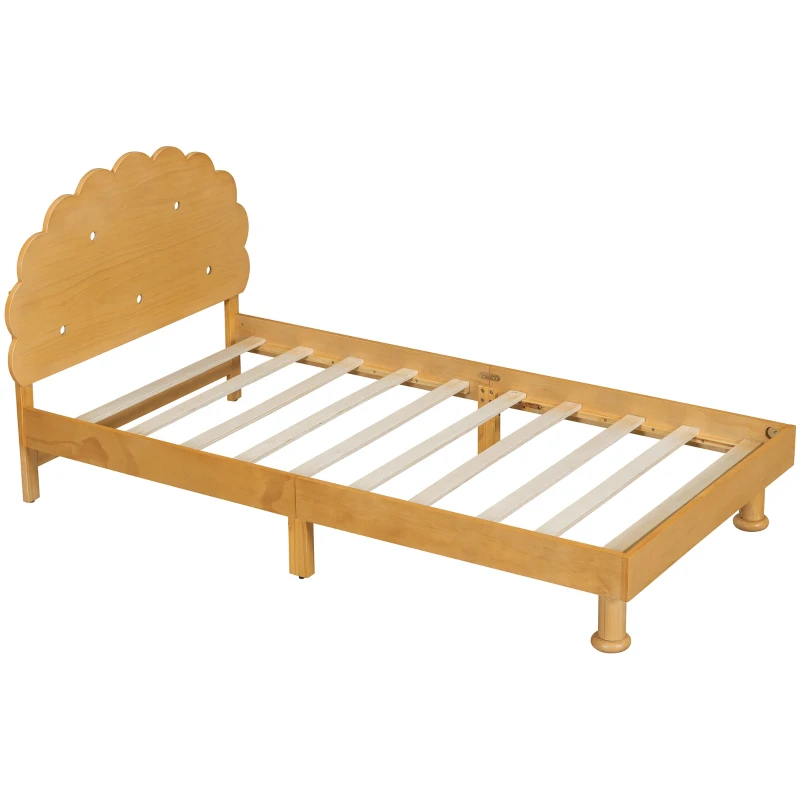 Kids Twin Size Cookie-Shaped Platform Bed with Solid Pine Wood Structure, Easy Drop-In Mattress Setup, 77.6" x 41.3" x 37.4", Walnut
