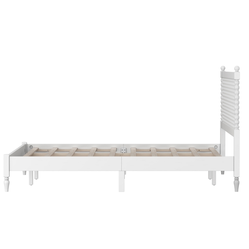 Vinsetto King Size Wood Platform Bed with Gourd Shaped Headboard, Sturdy Pinewood Support, No Box Spring Needed, 83.9" x 78.7" x 44.9", Antique White