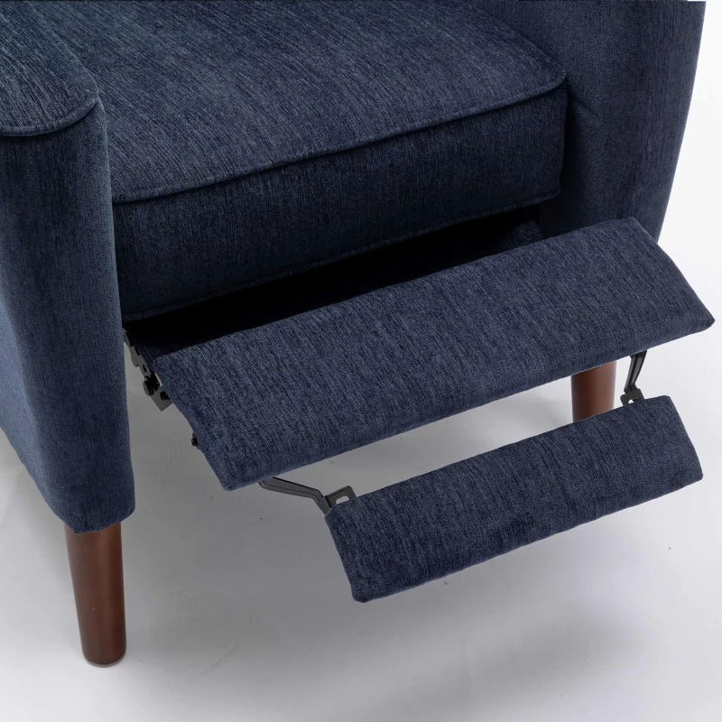 Mid Century Chenille Wingback Recliner Chair with Armrest and Solid Wood Legs, Button Tufted Pushback Recliner, 34.25" x 34.25" x 41.0", Navy Blue