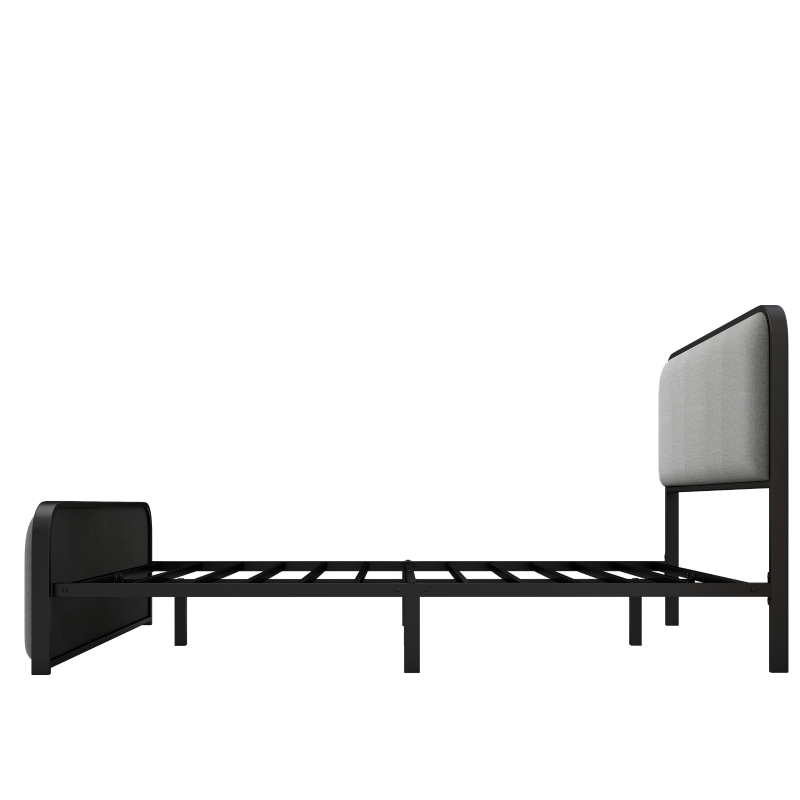 Vinsetto Modern Full Size Metal Bed Frame with Curved Upholstered Headboard and Footboard, Under Bed Storage, Heavy Duty Metal Slats, Grey