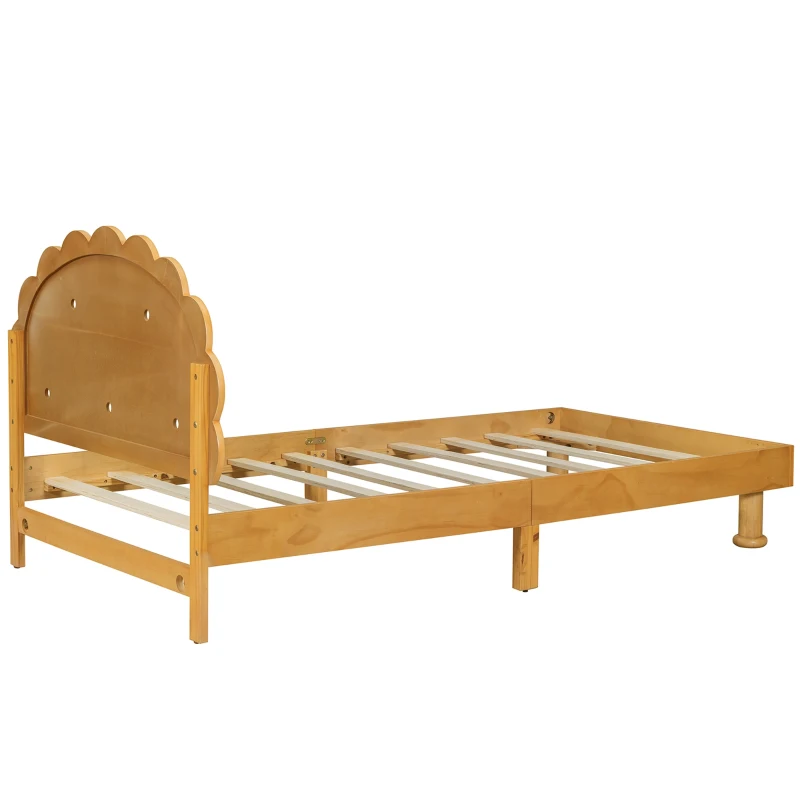 Kids Twin Size Cookie-Shaped Platform Bed with Solid Pine Wood Structure, Easy Drop-In Mattress Setup, 77.6" x 41.3" x 37.4", Walnut